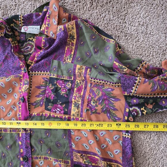 Vintage Patchwork Floral Bohemian Hippie Blouse Women 24W 70s Paisley Multicolor - Picture 8 of 10